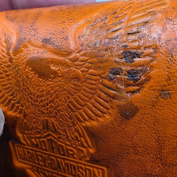 Harley-Davidson Brown and Orange Leather Bag with Cross-Stitch Design - Picture 13 of 17